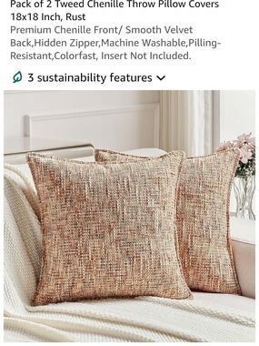Rust Tweed Chenille Accent Pillow Covers (Set of 2). 18x18